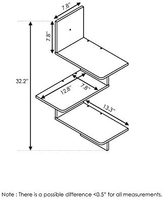 Furinno Rossi Wall Mounted Shelves 3 Tier Rectangle Espresso Black
