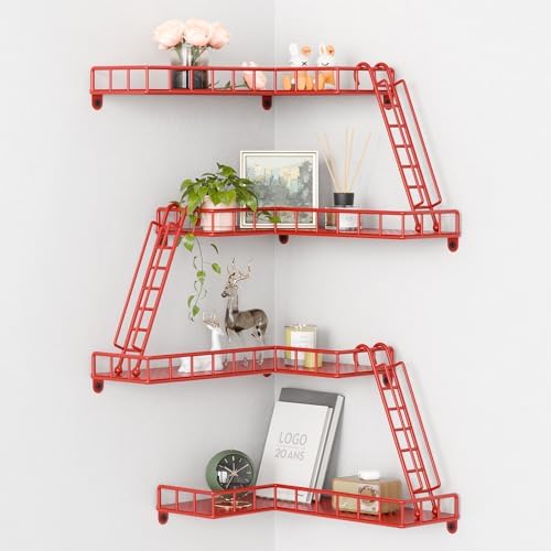 Red 4 Tier Floating Wall Shelf for Home Dcor