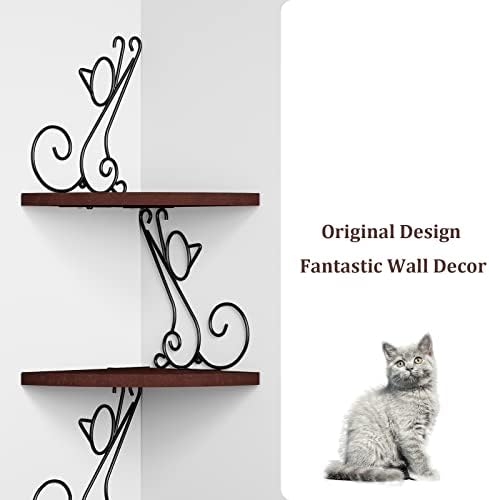Alsonerbay 4 Tier Corner Wall Shelf with Walnut Finish