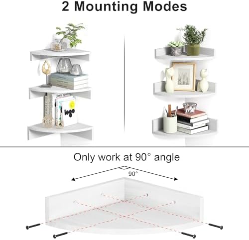 Alsonerbay White Corner Shelf Wall Mount Set of 3
