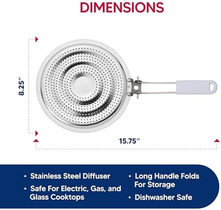 HIC Kitchen Heat Diffuser Reducer with Handle Stainless Steel Set of 2
