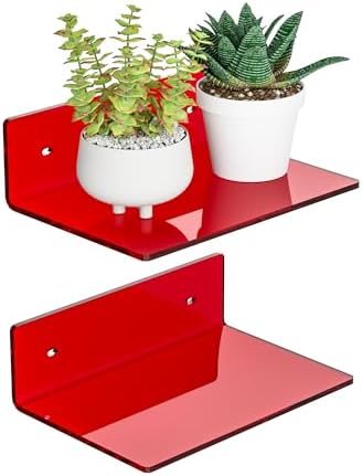 9 Inch Red Acrylic Wall Shelf 2 Pack