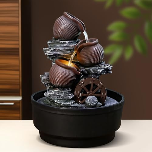 Tabletop Water Fountain with Bowls and Waterwheel