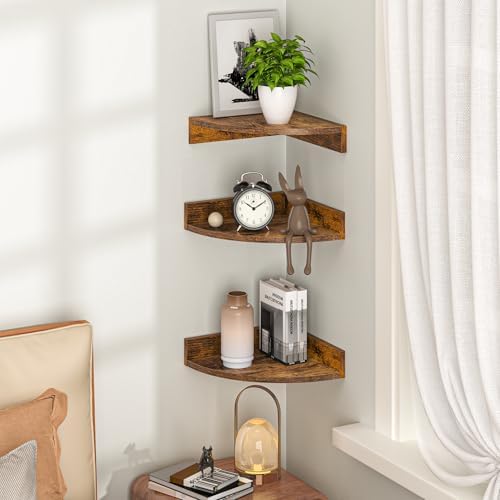 Fun Memories Corner Shelf Wall Mount 3 Pack Brown