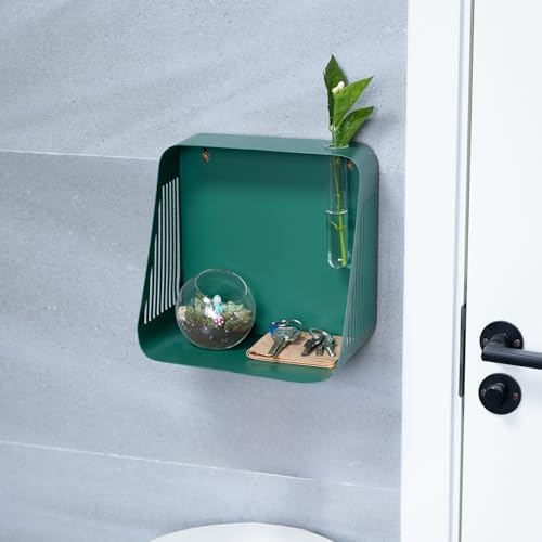 Mid-Century Modern Floating Wall Shelf Green Iron