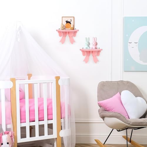 DOITOOL Wooden Floating Shelf Wall Mounted Pink