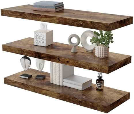 Dumekko Set of 3 Large Floating Shelves Rustic Brown