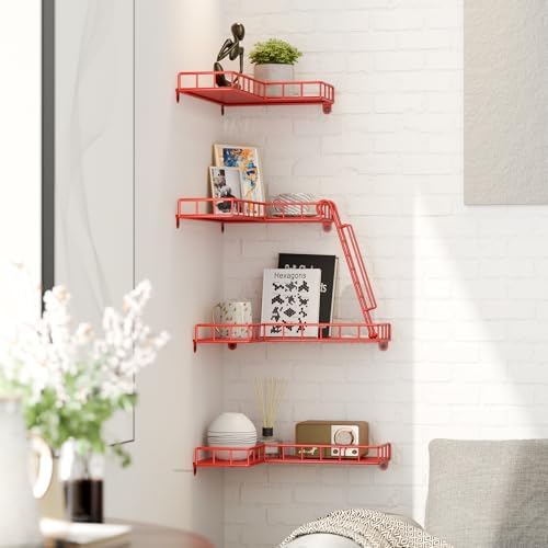 Red 4 Tier Floating Wall Shelf for Home Dcor