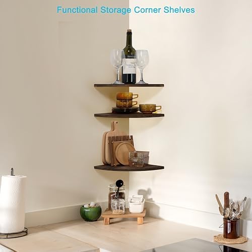Wood Corner Floating Shelves with Cable Raceway 10 Inch