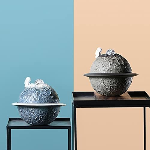 Ceramic Tabletop Fountain with Rolling Ball Astronaut Planet Decor Grey