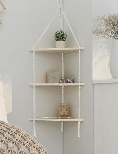 Mazjoaru 3 Tier Corner Shelves Boho Hanging Decor Organizer
