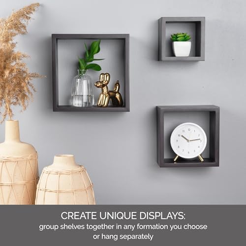 Melannco Set of 3 Floating Square Wood Shelves - Espresso