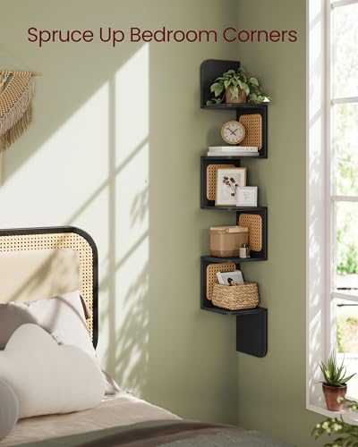 VASAGLE 5-Tier Corner Shelf with PVC Rattan Sides