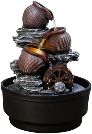 Tabletop Water Fountain with Bowls and Waterwheel