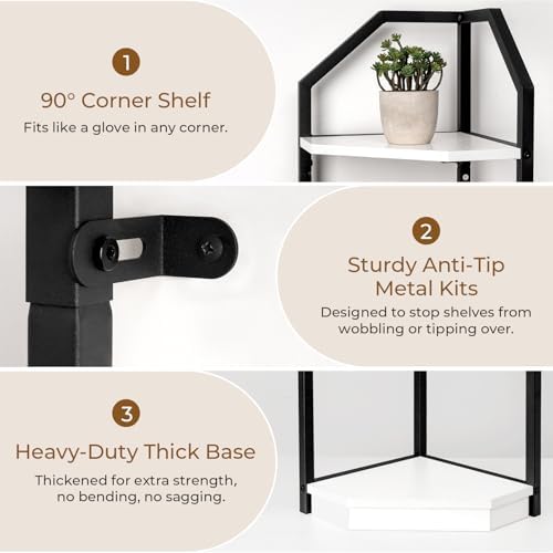 70 Inch Tall Corner Shelf Stand with 5 Tiers White