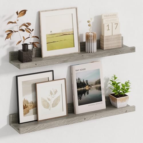 Rustic Elm Wood Floating Shelves Set of 2 24 Inches