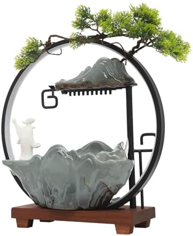 Stylish Tabletop Water Fountain with LED Light and Atomizer