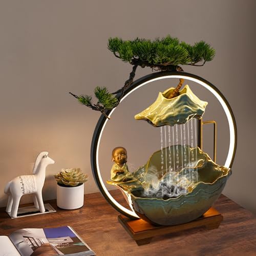 Ceramic Buddha Water Fountain with LED Light and Mist Atomizer