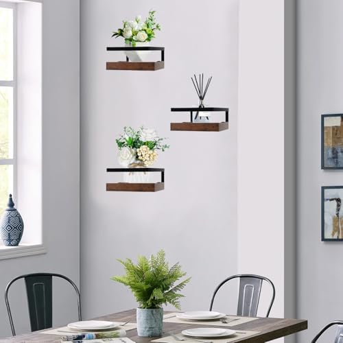 ARTORA Wall Mounted Plant Holder Wooden Floating Shelf with Invisible Bracket and Guardrail