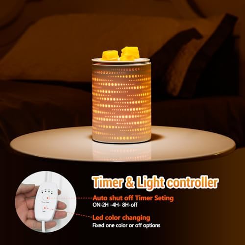 Ceramic Wax Melt Warmer with Timer and LED Lights