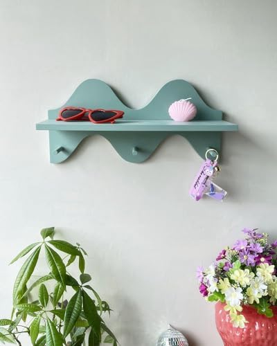 Sage Green Floating Shelf with Key Hook and Hanger