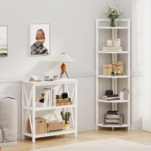 FATORRI Tall Corner Shelf 5 Tier Bookcase Stand