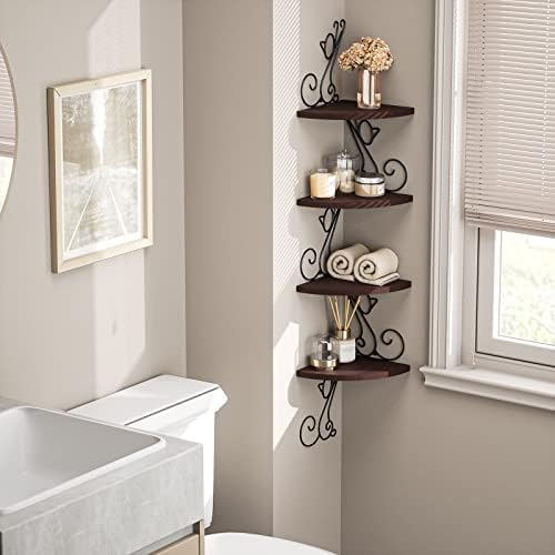 Alsonerbay 4 Tier Corner Wall Shelf with Walnut Finish