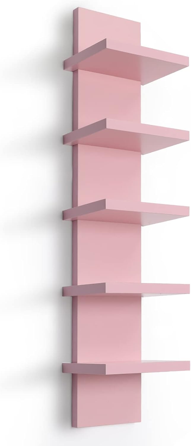 5 Tier Floating Wall Shelves Pink Vertical Storage