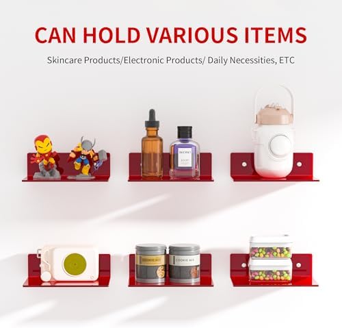 9 Inch Red Acrylic Wall Shelf 2 Pack