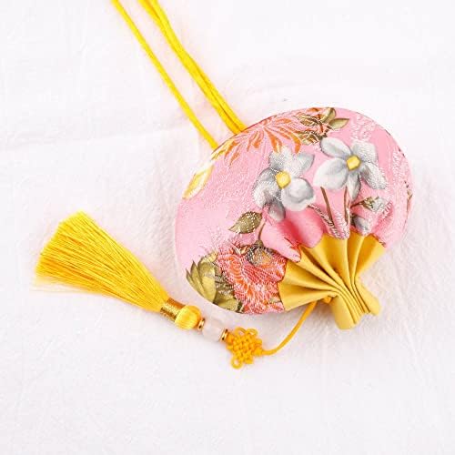 4 Pcs Pink Floral Pattern Drawstring Scent Bag with Tassel
