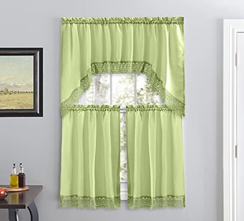 American Linen Caf Curtains Set with Valance and Lace Border