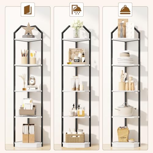70 Inch Tall Corner Shelf Stand with 5 Tiers White