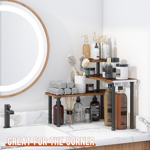 GHWIE Corner Shelf Organizer 3 Tier Bamboo Kitchen Rack