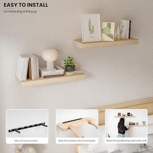 Vivelove Natural Wood Floating Shelves 16x8x14 Bookshelf for Wall Mounting