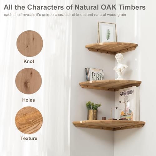 Set of 2 12 Inch Solid Oak Floating Corner Shelves