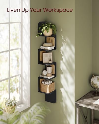 VASAGLE 5-Tier Corner Shelf with PVC Rattan Sides