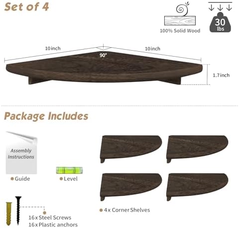 Forbena Floating Corner Shelves Set of 4 Dark Brown