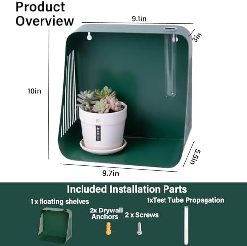 Mid-Century Modern Floating Wall Shelf Green Iron