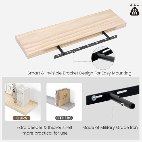 Vivelove Natural Wood Floating Shelves 16x8x14 Bookshelf for Wall Mounting