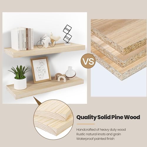 Vivelove Natural Wood Floating Shelves 16x8x14 Bookshelf for Wall Mounting