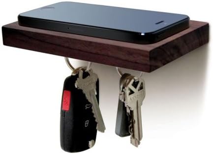 iLoveHandles Plank Floating Shelf for Mobiles with Magnetic Keys Holder - Walnut