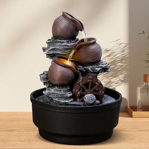 Tabletop Water Fountain with Bowls and Waterwheel