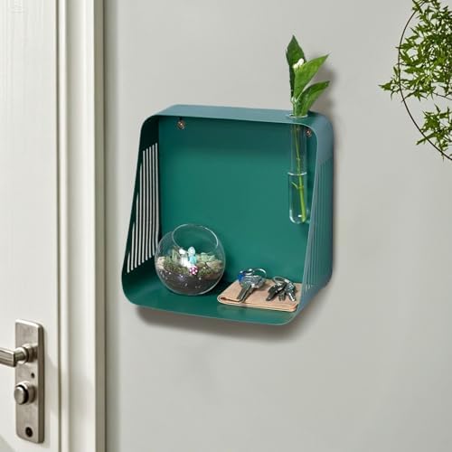 Mid-Century Modern Floating Wall Shelf Green Iron