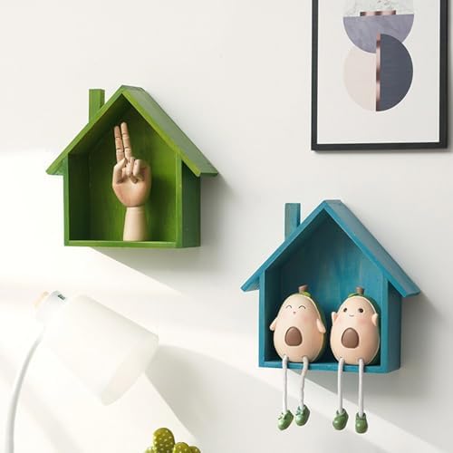 Colorful House Shaped Floating Display Shelf Green