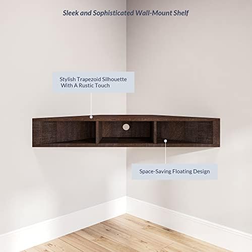 BELLEZE Modern Corner Shelf with 3 Shelves and Cable Cutout