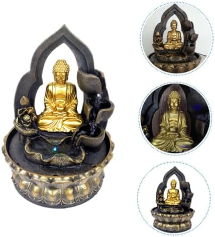 Happyyami 110v Resin Buddha Waterfall Fountain Tabletop Decor