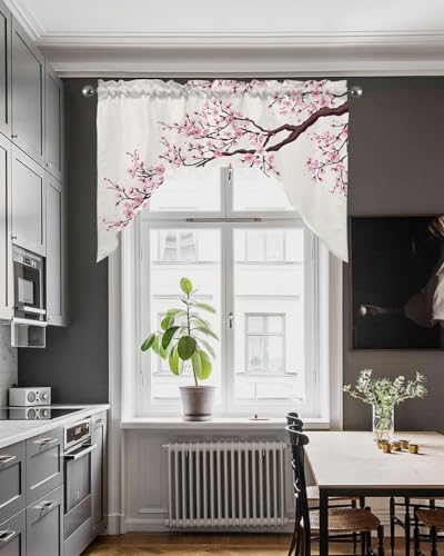 Cherry Blossom Kitchen Curtains Swag Valance 55x36 Pink
