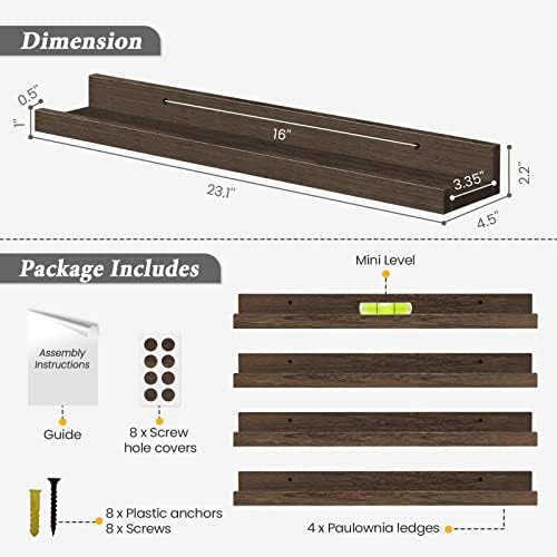Forbena Rustic Picture Ledge Shelf Set of 4 Dark Brown