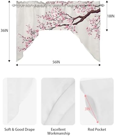 Cherry Blossom Kitchen Curtains Swag Valance 55x36 Pink