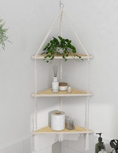 Mazjoaru 3 Tier Corner Shelves Boho Hanging Decor Organizer